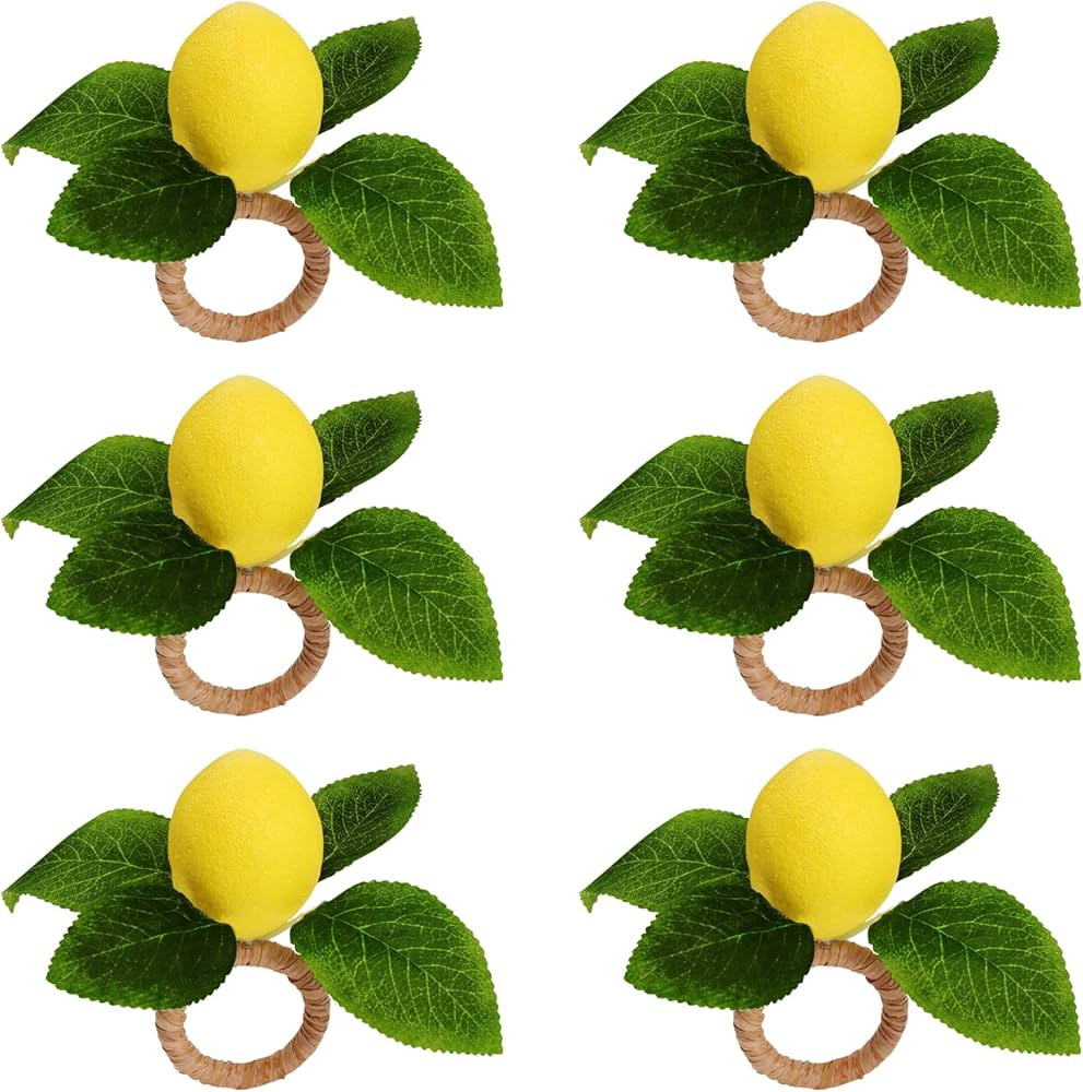 Lemon Napkin Rings Set of 6, Faux Lemon Summer Farmhouse Napkin Ring Holder for Dining Table Deco... | Amazon (US)