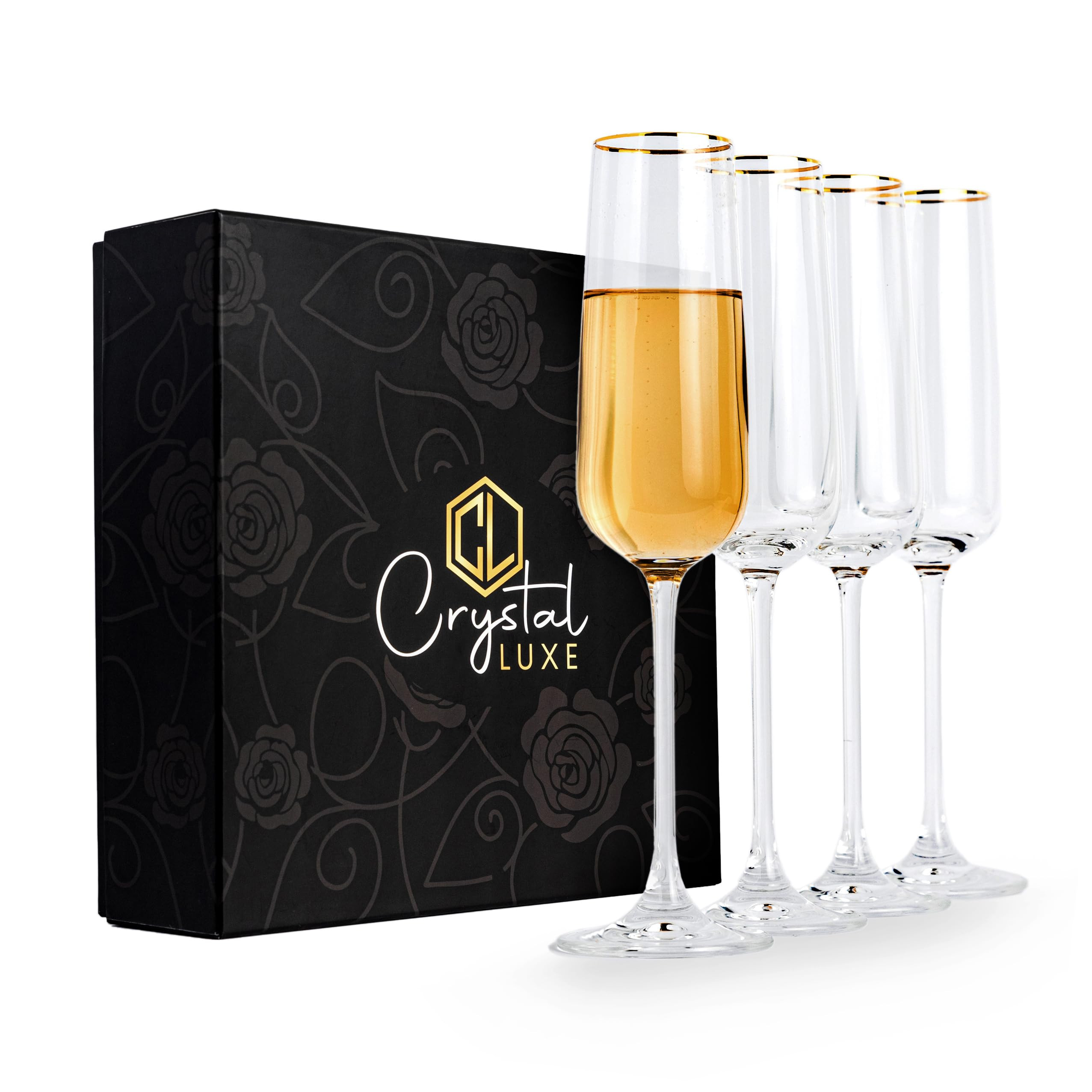 CRYSTAL LUXE Champagne Flutes, 24k Gold Champagne Glasses Set of 4, Hand blown Crystal Champagne ... | Amazon (US)