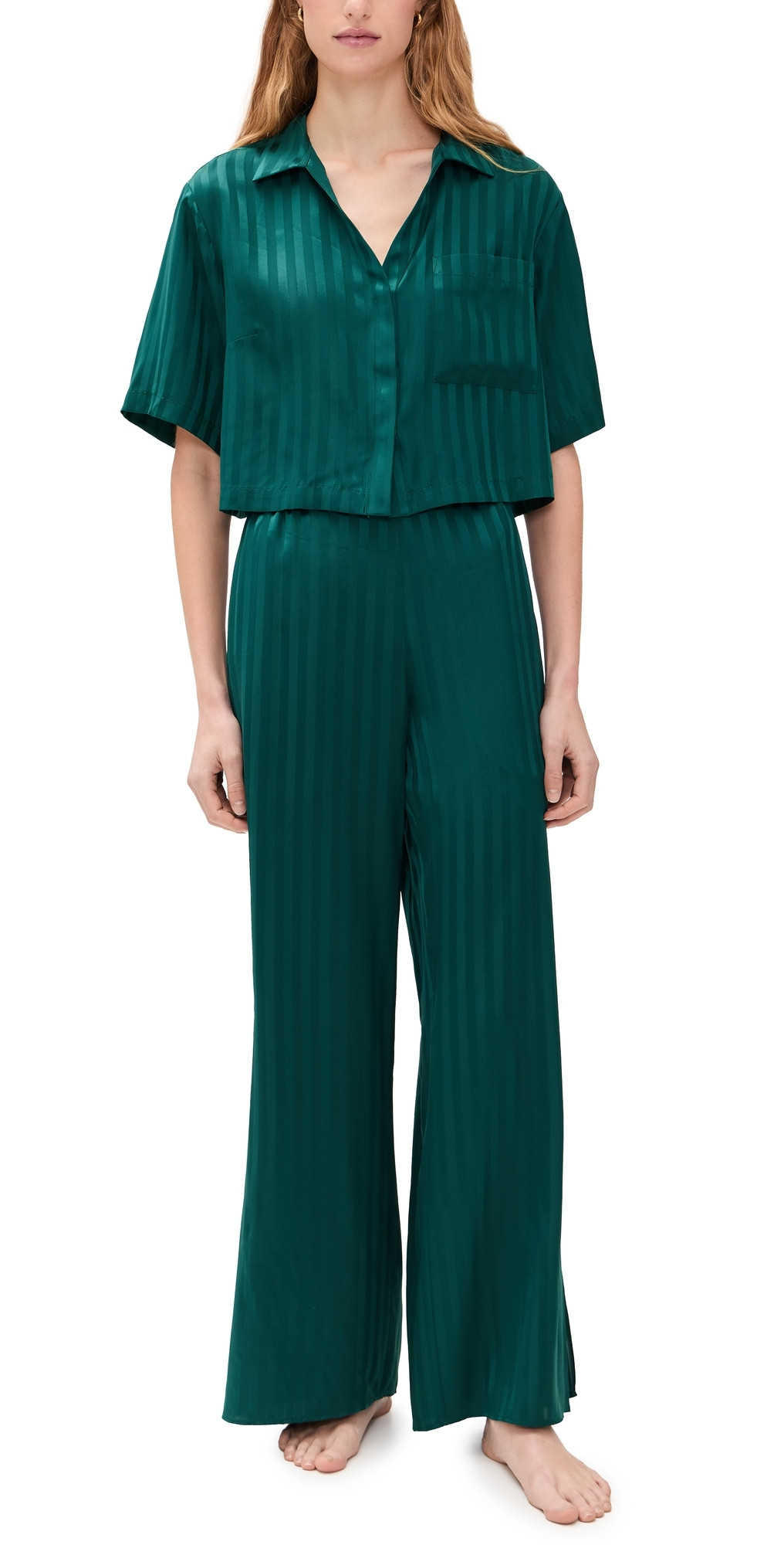 Lunya Washable Silk Striped Jacquard High Rise Pant Set Dusky Cypress Jacquard M | Shopbop