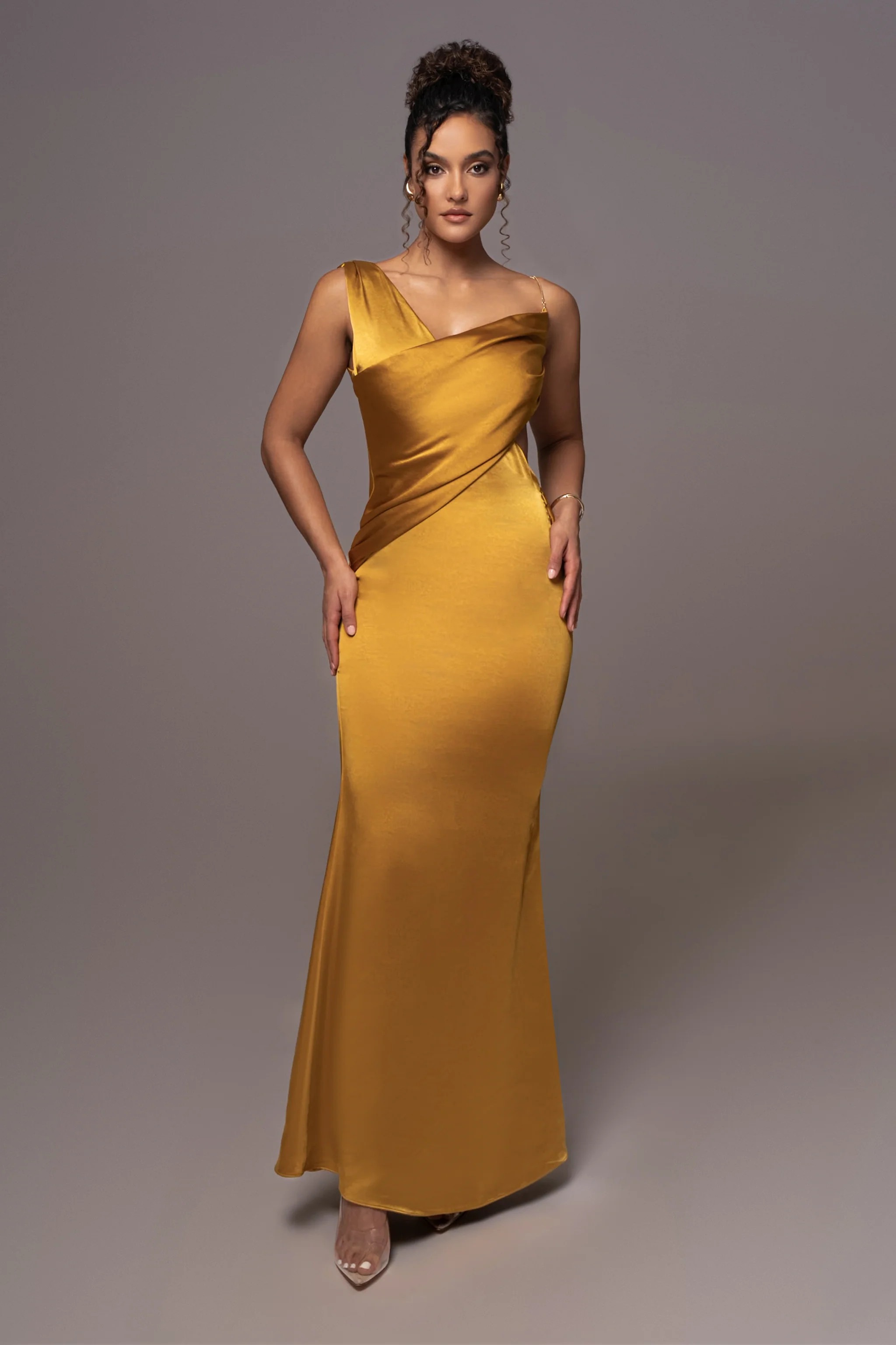Yellow Satin Belle Maxi Dress | JLUXLABEL
