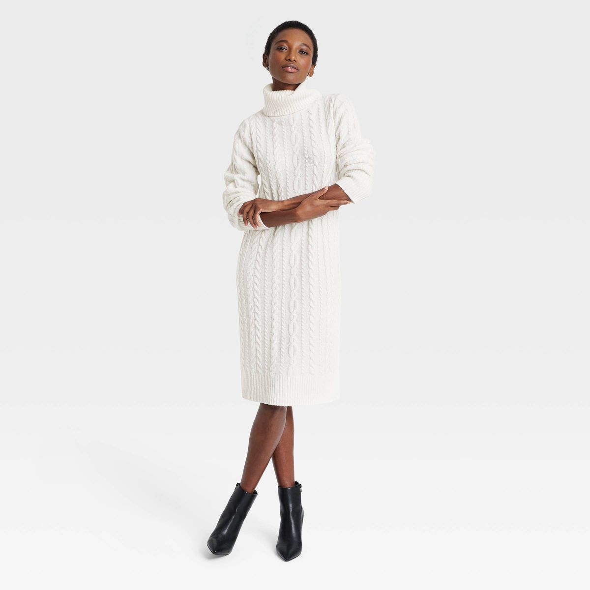 Women's Turtleneck Long Sleeve Cozy Sweater Dress - A New Day™ Cream L | Target