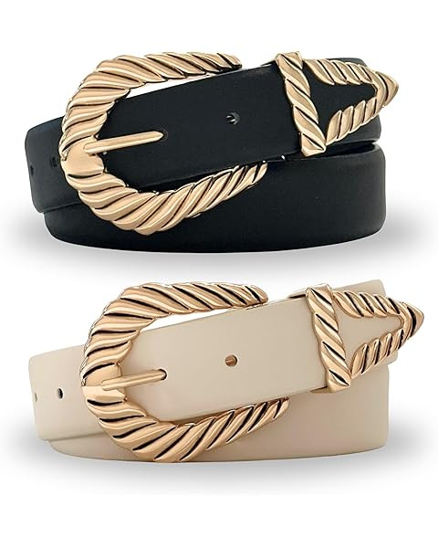 XZQTIVE Western Belt for Women, Modern Rodeo Cowboy Cowgirl Belts, Country Leather Belt Gold Buck... | Amazon (US)