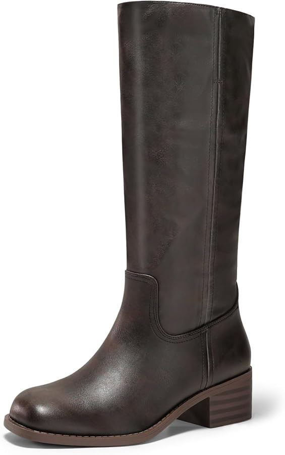 Coutgo Women's Knee High Boots Square Toe Chunky Block Heel Tall Boots Comfortable Low Heel Shoes | Amazon (US)