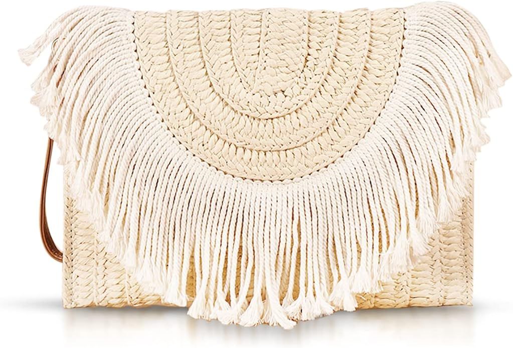 Straw Clutch Purses, Crossbody Bags for Women, Bohemian Tassel HandMade Woven Envelope Package, H... | Amazon (US)