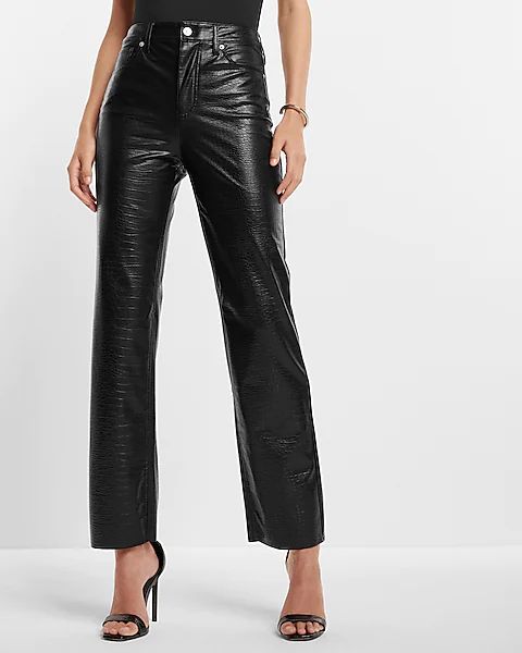 Super High Waisted Croc Faux Leather Modern Straight Pant | Express