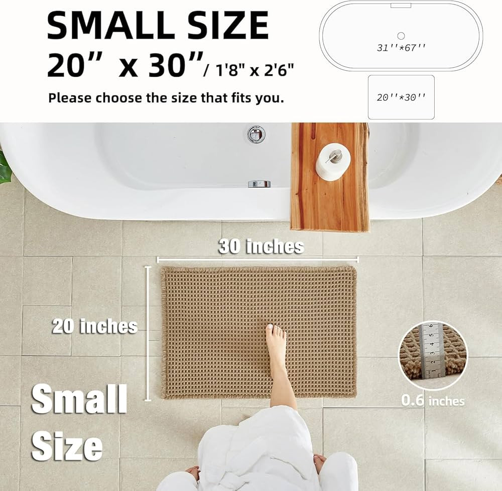 Waffle Bath Mat, Boho Bathroom Rugs Non Slip Washable Super Absorbent Quick Dry Farmhouse Bathroo... | Amazon (US)