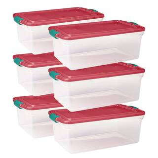 HOMZ 64-Qt. Holiday Seasonal Decor Plastic Storage Tote Bin with Latching Lid (6-Pack) 3441HRGDC.... | The Home Depot