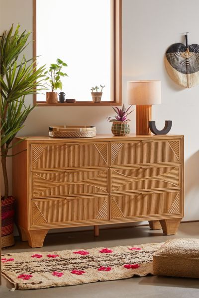 Caroline Rattan 6-Drawer Dresser | Urban Outfitters (US and RoW)
