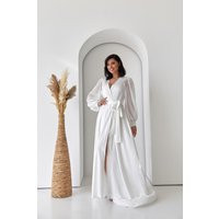 White Bridal Robe Bride For Wedding Day Long With Train Peignoir Boudoir Bridesmaid Gift Wedding Gown | Etsy (US)