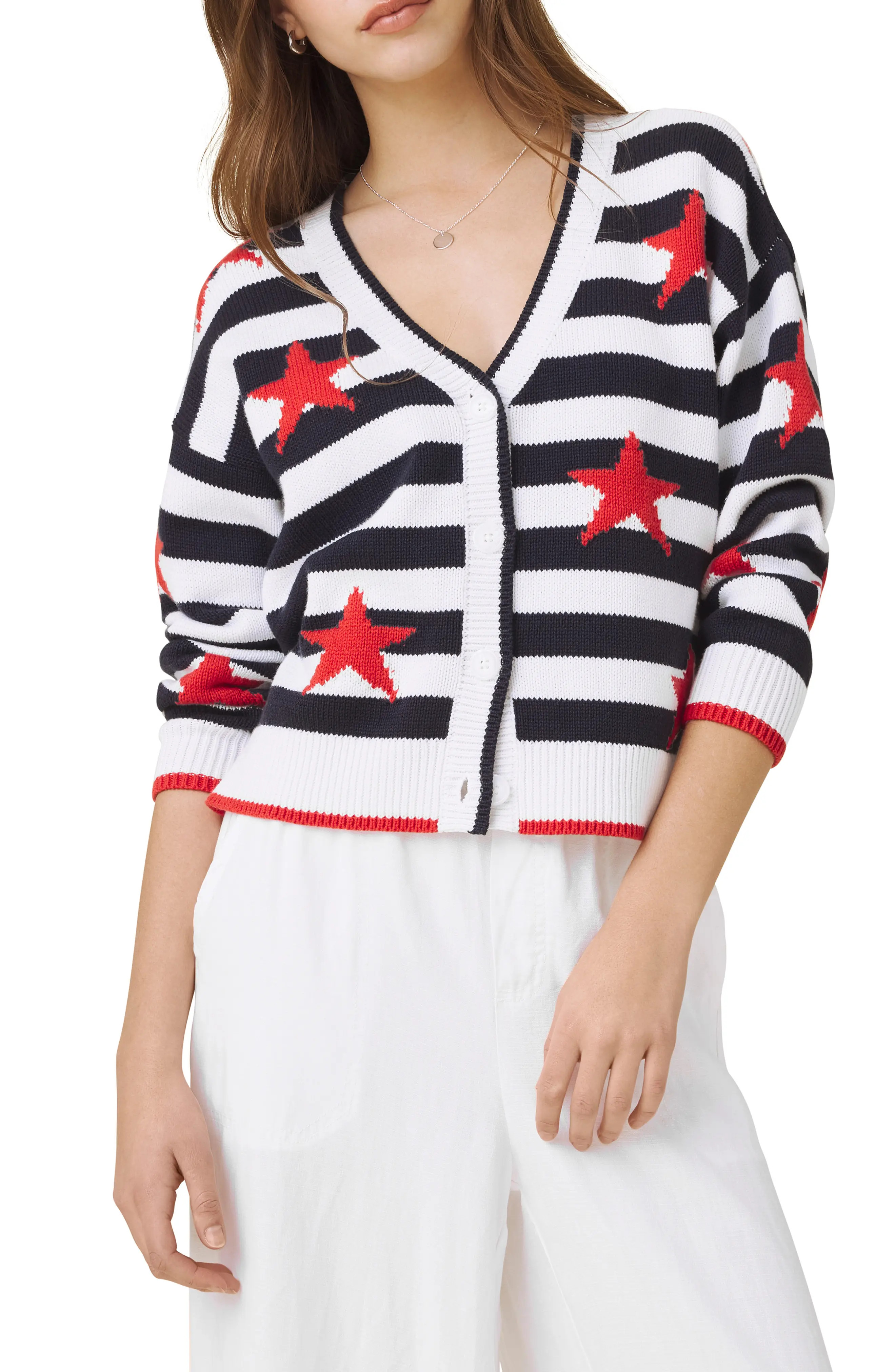 Liberty Stripe Star Intarsia Cotton Blend Sweater (Women) | Nordstrom | Nordstrom