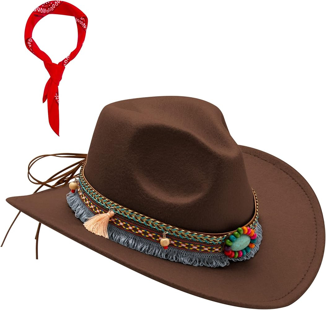 jingsha Cowboy Hat Cowgirl Hat with Belt Brown Hat Outfit Hats for Women Womens Hats 2024 Amazon Hat | Amazon (US)