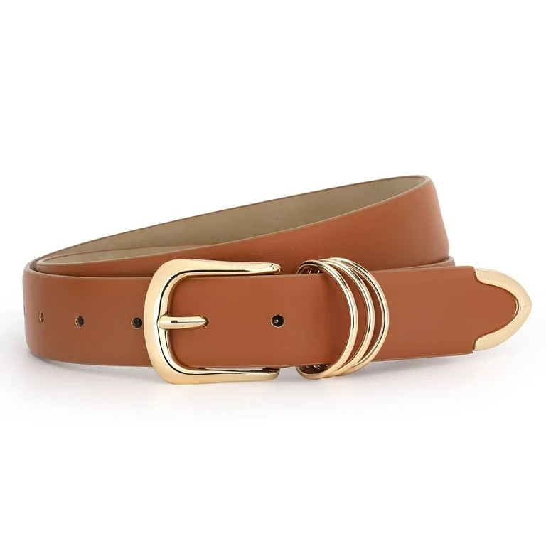 WHIPPY Womens Leather Belts for Jeans Brown Casual Ladies Dresses Belt with Gold Buckle | Walmart (US)