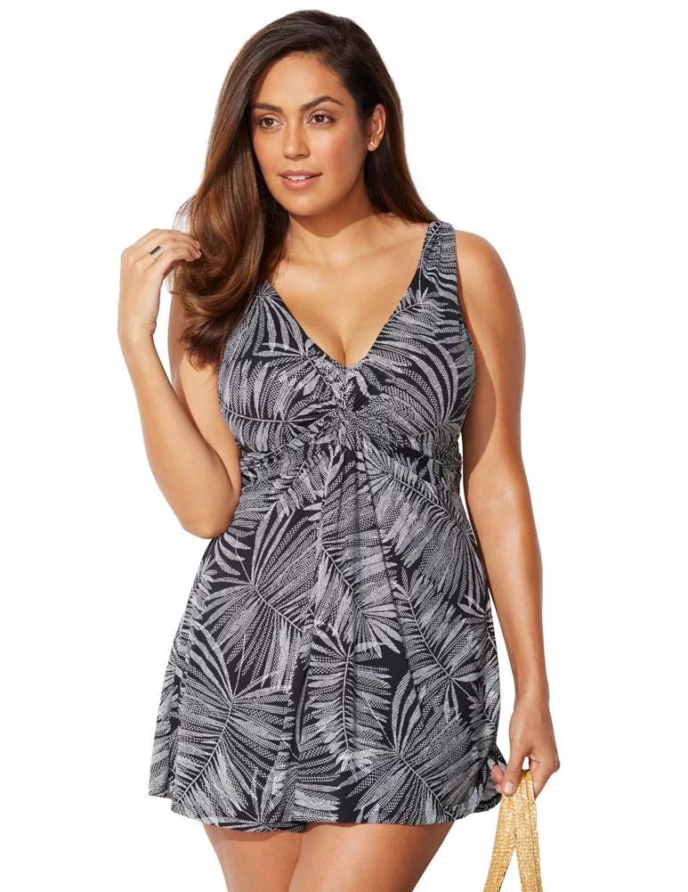 Swimsuits For All Women's Plus Size Twist Front V-Neck Swimdress | Walmart (US)