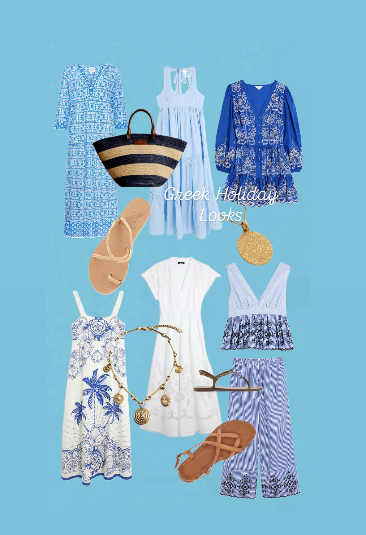 Greece holiday outfit inspiration! 
Easy holiday outfits, capsule holiday wardrobe, Greek holiday fashion, Euro summer, blue dresses, sundress, maxi dress, swim outfit, mini dress, sandals, summer accessories  

 

#LTKuk #LTKsummer #LTKstyletip
