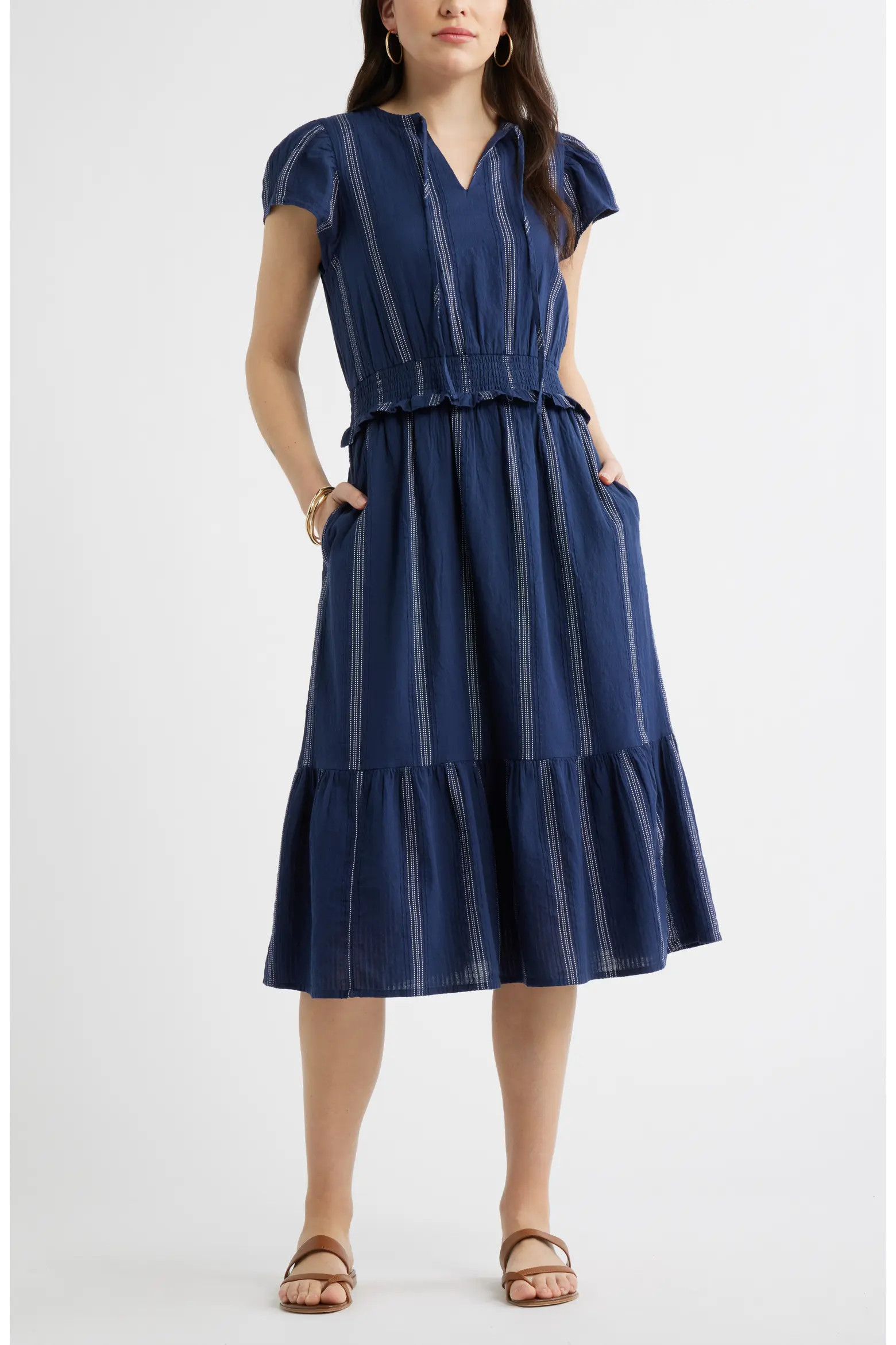 Puff Sleeve Frill Flared Midi Dress (Women) | Nordstrom | Nordstrom