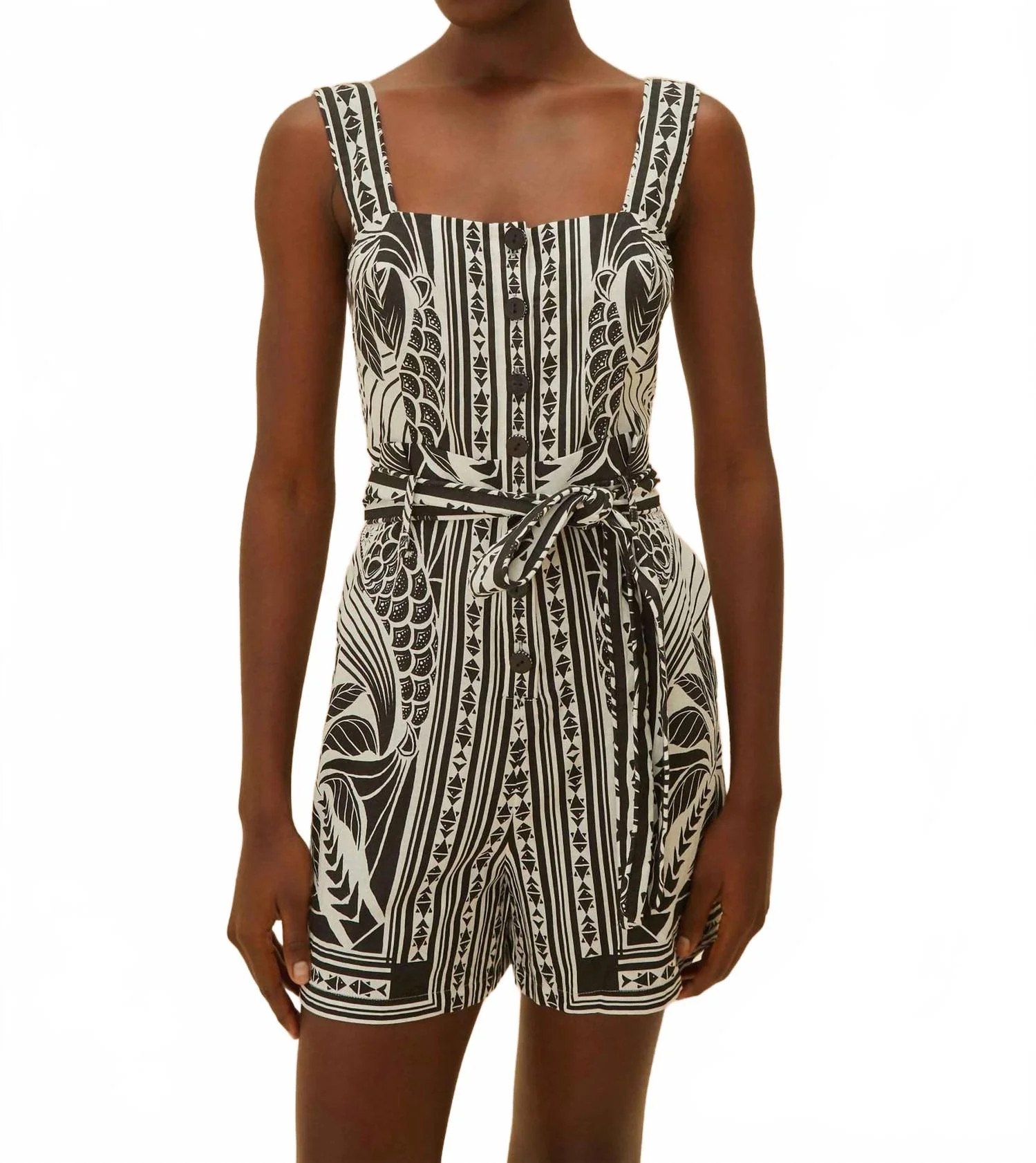 Monochrome Elegance Scarf Romper In Black/off White | Shop Simon