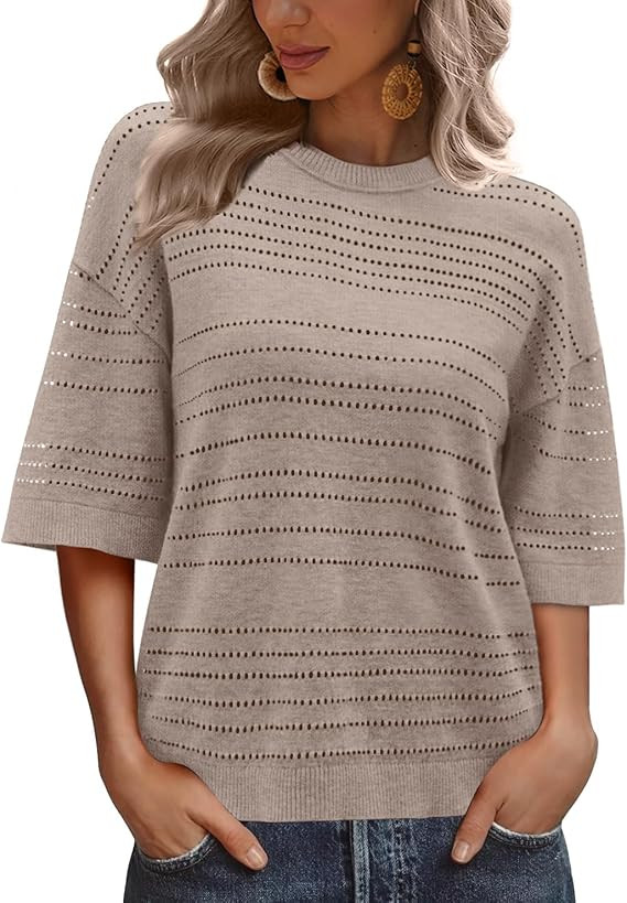XIEERDUO Womens Half Sleeve Sweater Knit Crochet Blouses Tops 2026 Spring Summer Fashion Clothing... | Amazon (US)