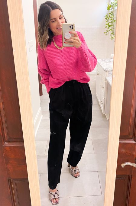 Love these trousers!!! Wearing size Small. They are a great alternative to denim for fall/winter! And this pop of pink is PERFECTION! Wearing XS in sweater  

#LTKunder100