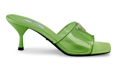 Prada Plexiglas Green PVC Patent Leather Backless Sandal Mule Heel Pump 38 | eBay US