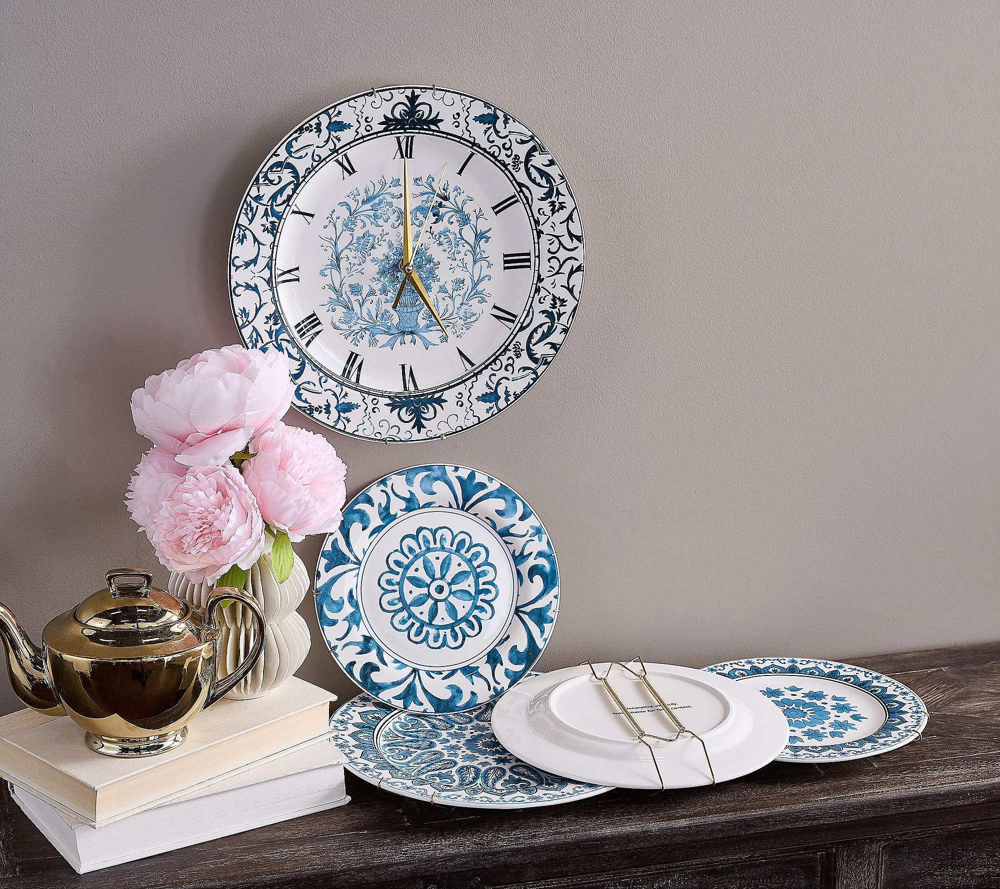Cozy Cottage by Liz Marie Set of 4 Vintage Plates & Clock | QVC