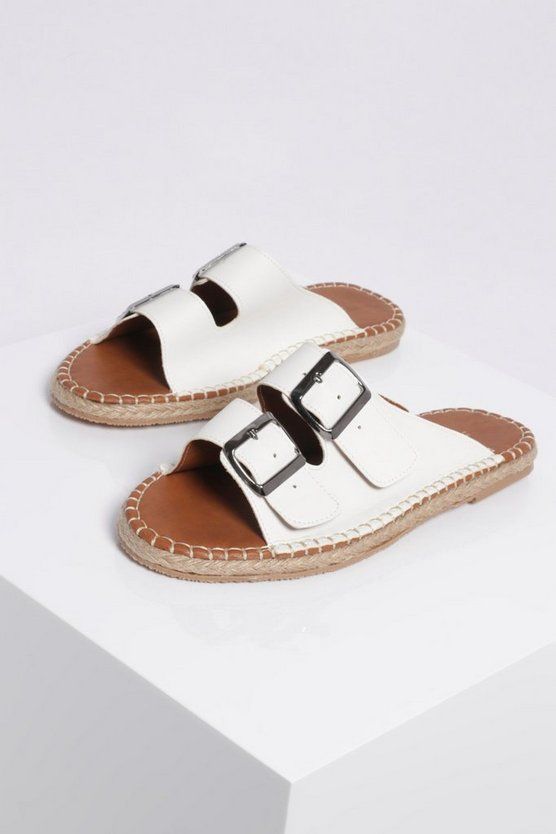 Double Strap Espadrille Footbed Sliders | Boohoo.com (US & CA)