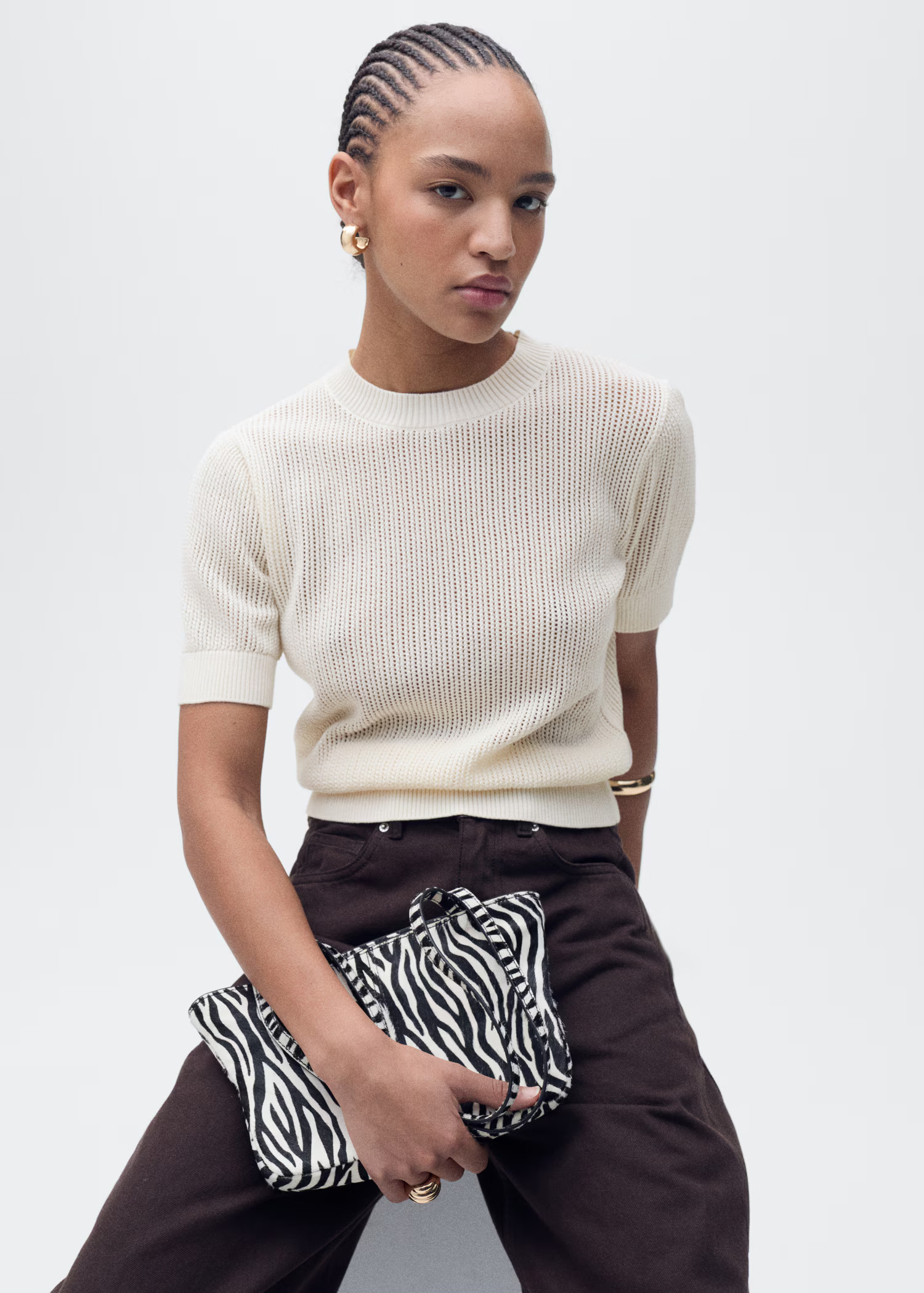 Short-sleeved openwork knitted sweater - Women | MANGO USA | Mango (US/MX/AU)