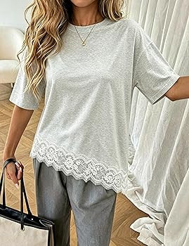 Aimiray Women\u2019s Lace Top Asymmetrical Patchwork Shirt | Amazon (US)