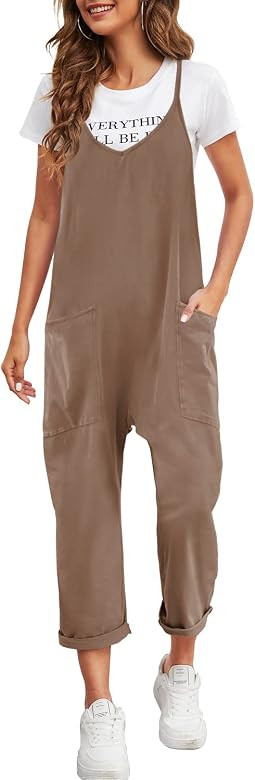 Nirovien Womens Oversized Sleeveless Jumpsuits Spaghetti Strap Loose Overalls with Pocket One Piece  | Amazon (US)