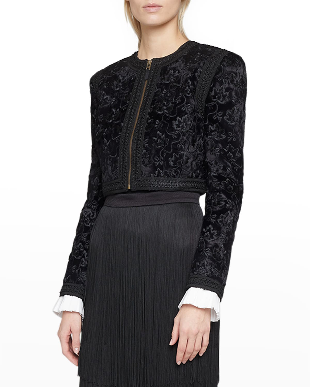 Floral Embroidered Velvet Crop Jacket | Neiman Marcus