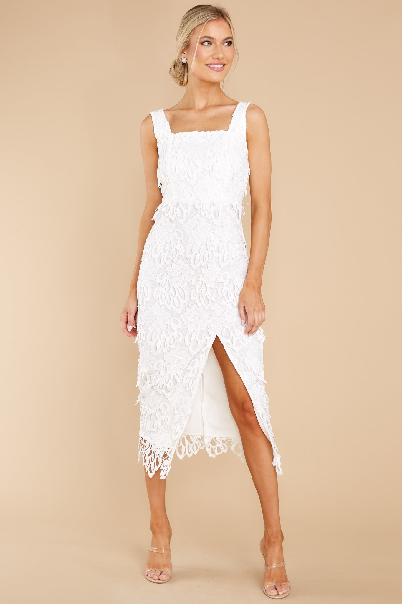 Own The Room White Lace Midi Dress | Red Dress 