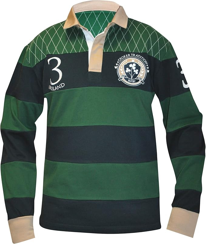 Croker Traditional Green and Navy Striped Rugby Jersey - Cotton Long Sleeve Polo Shirt | Amazon (US)