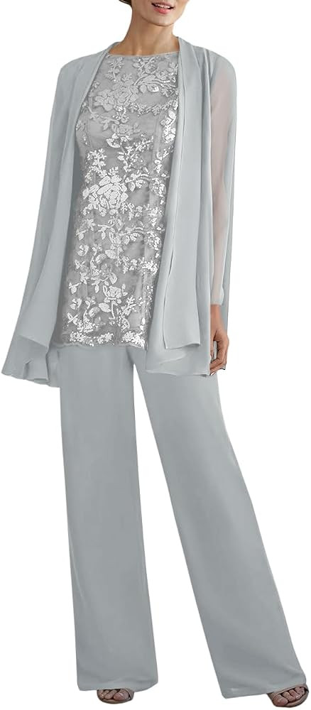 Women's 3PC Lace Pants Suits Mother of Bride Dressy Elegant Sets Wedding Formal Outfit | Amazon (US)