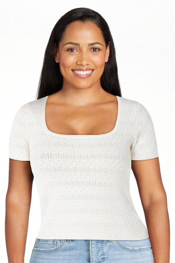 Celebrity Pink Women's and Women's Plus Short Sleeve Pointelle Top, Sizes XS-XXXL | Walmart (US)