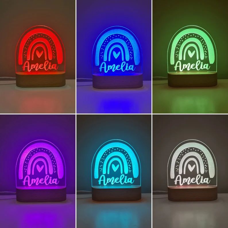 Personalised baby gift or Nursery Decor - Custom Name Night Light Rainbow - RAINBOW SHAPE LIGHT | Etsy (US)