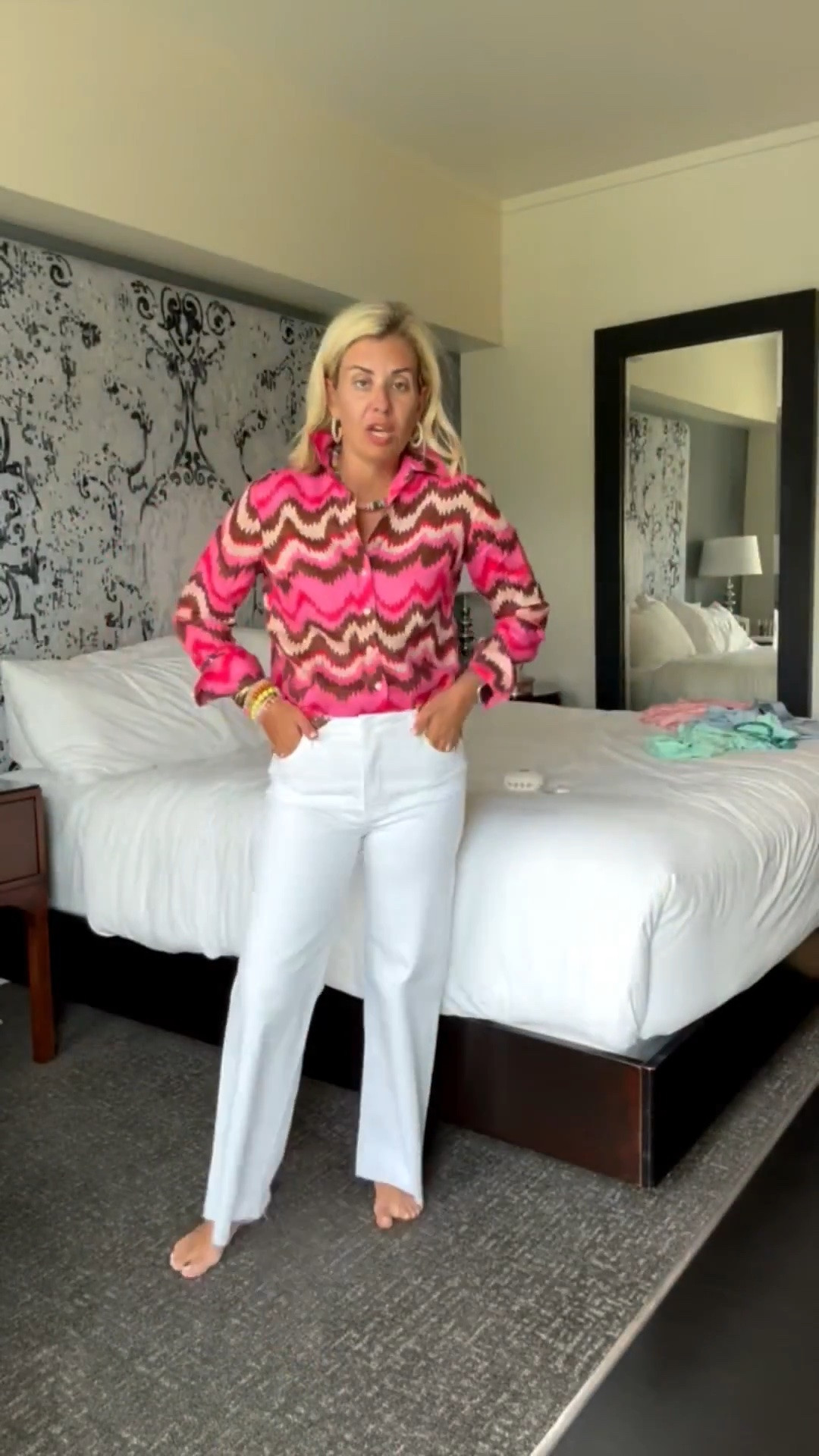 Such a YES look! White jeans and this gorgeous blouse makes such a statement. I’m in a 2 blouse and 0 jeans (size down). 

* use mixandmatch for 25% off at Erin McDermott
*use Catherine20 at Allie + Bess

#LTKdayinmylife #LTKmomlife #LTKTravel