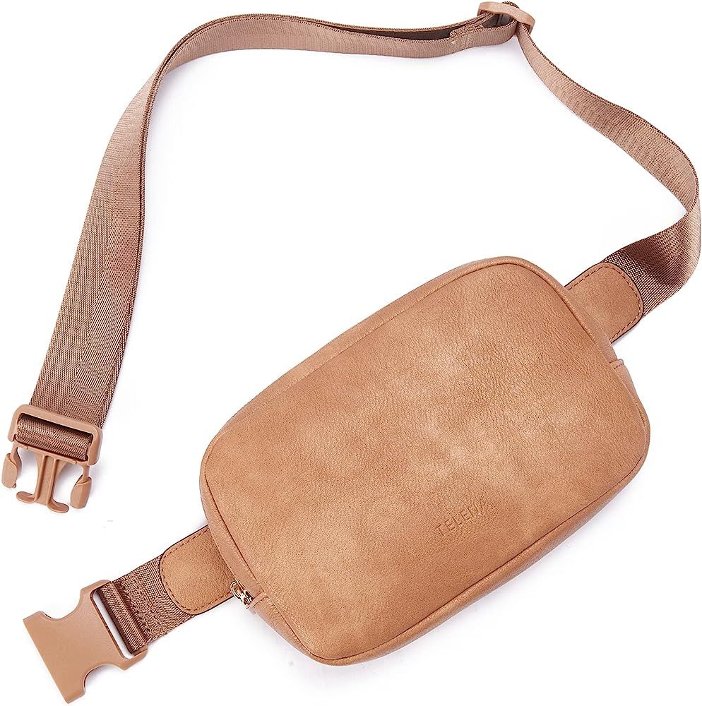 Telena Leather Belt Bag for Women Fashionable Fanny Packs Cross Body Bag Waist Pack Camel Brown | Amazon (US)