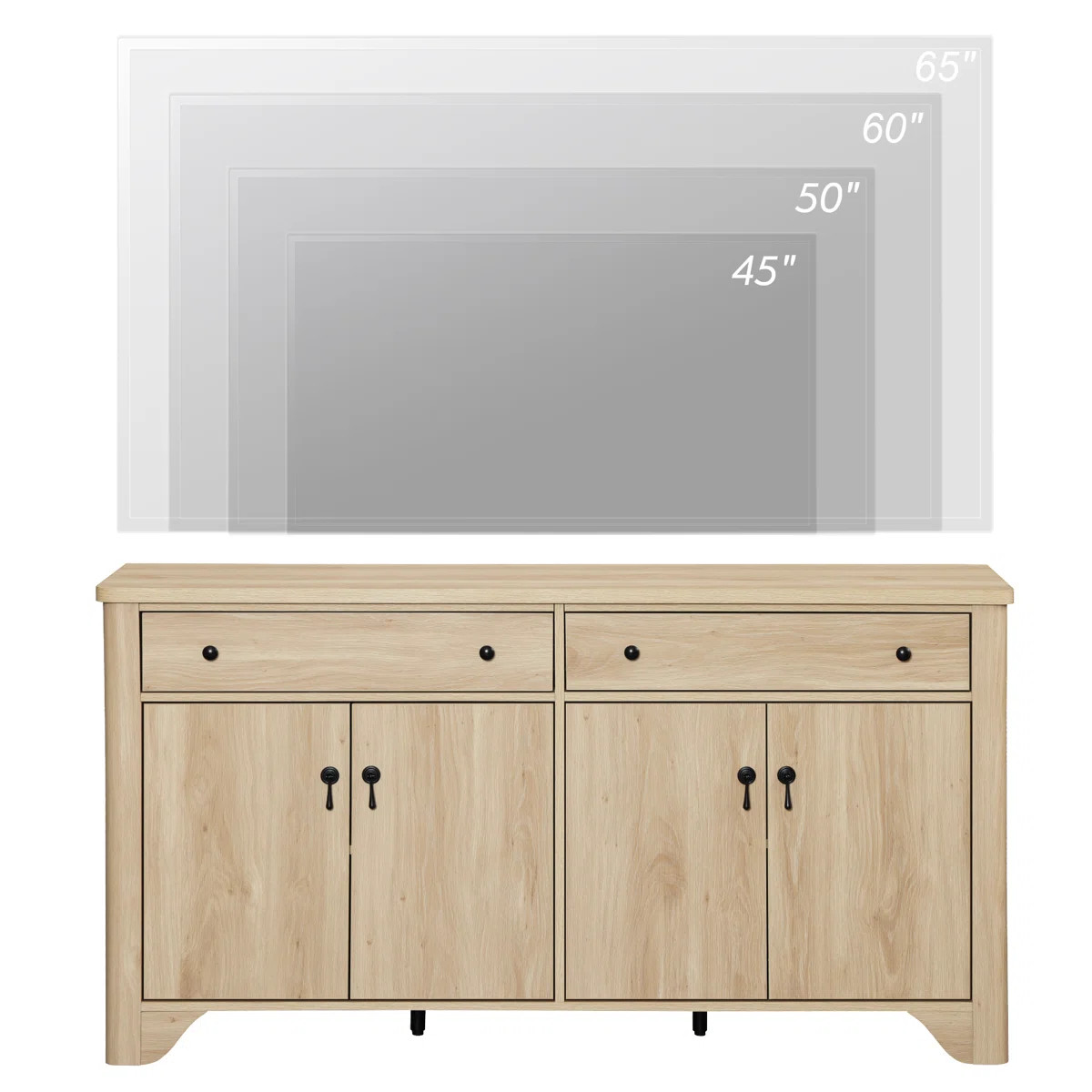 Farmhouse 59" Wide Sideboard Buffet With 4 Doors And 2 Drawers, Adjustable Shelves, Oak | Wayfair North America