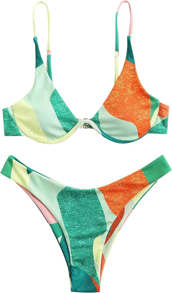 ZAFUL Womens High Cut Thong Bikini Set Swimsuits Cami String Sexy Bathing Suit | Amazon (US)