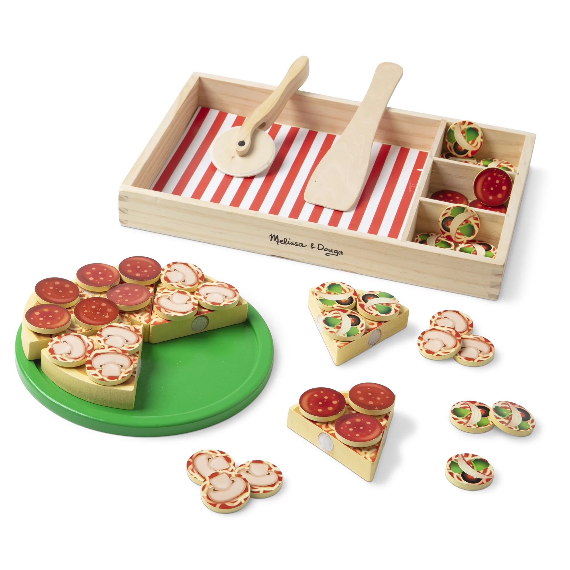 Melissa & Doug Wooden Pizza Party Play Food Set With 36 Toppings | Walmart (US)