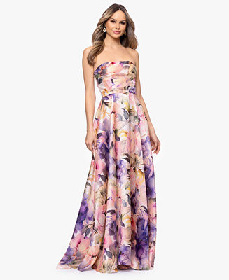 Betsy & Adam Women's Printed Strapless Ball Gown - Macy's | Macy's