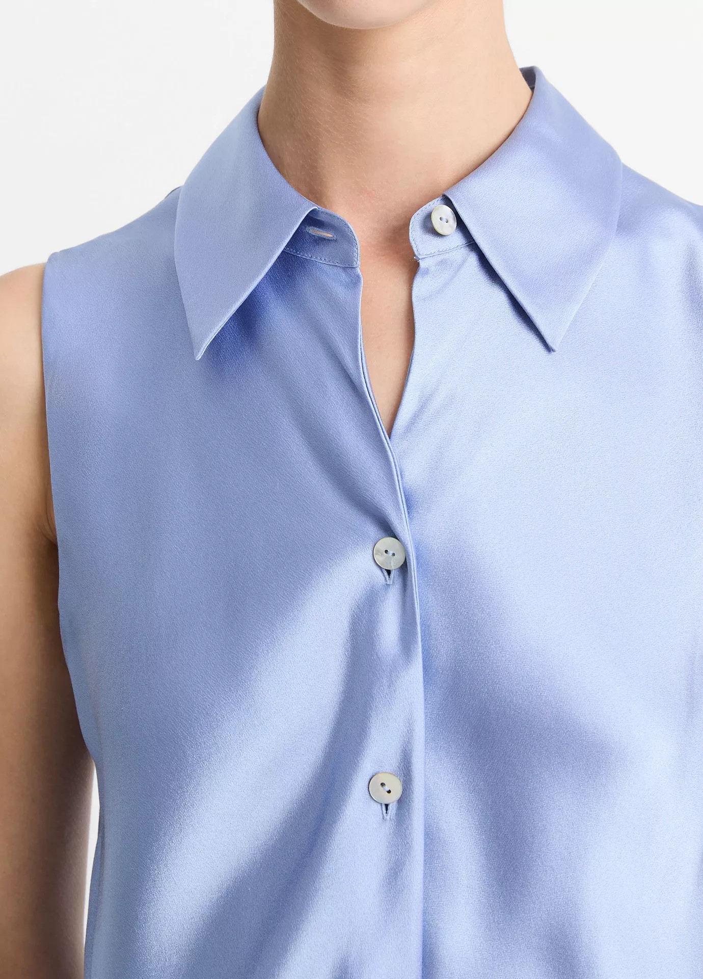 Silk Bias Button-Front Sleeveless Shirt | Vince LLC