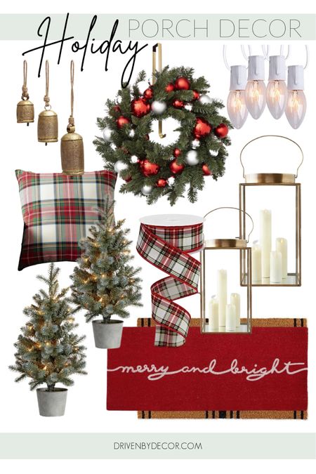 Holiday porch decor inspo with plaid, red, greens, and golds!! Everything you need for your festive porch!!

porch decor, Christmas porch decor, Christmas home decor, pottery barn Christmas, holiday decor, holiday porch decor, Christmas decor inspiration, Christmas tree, throw pillows, gold bells, gold lanterns, Christmas wreath, Christmas lights, Christmas door mat, target home, amazon decor 

#LTKSeasonal #LTKhome #LTKHoliday