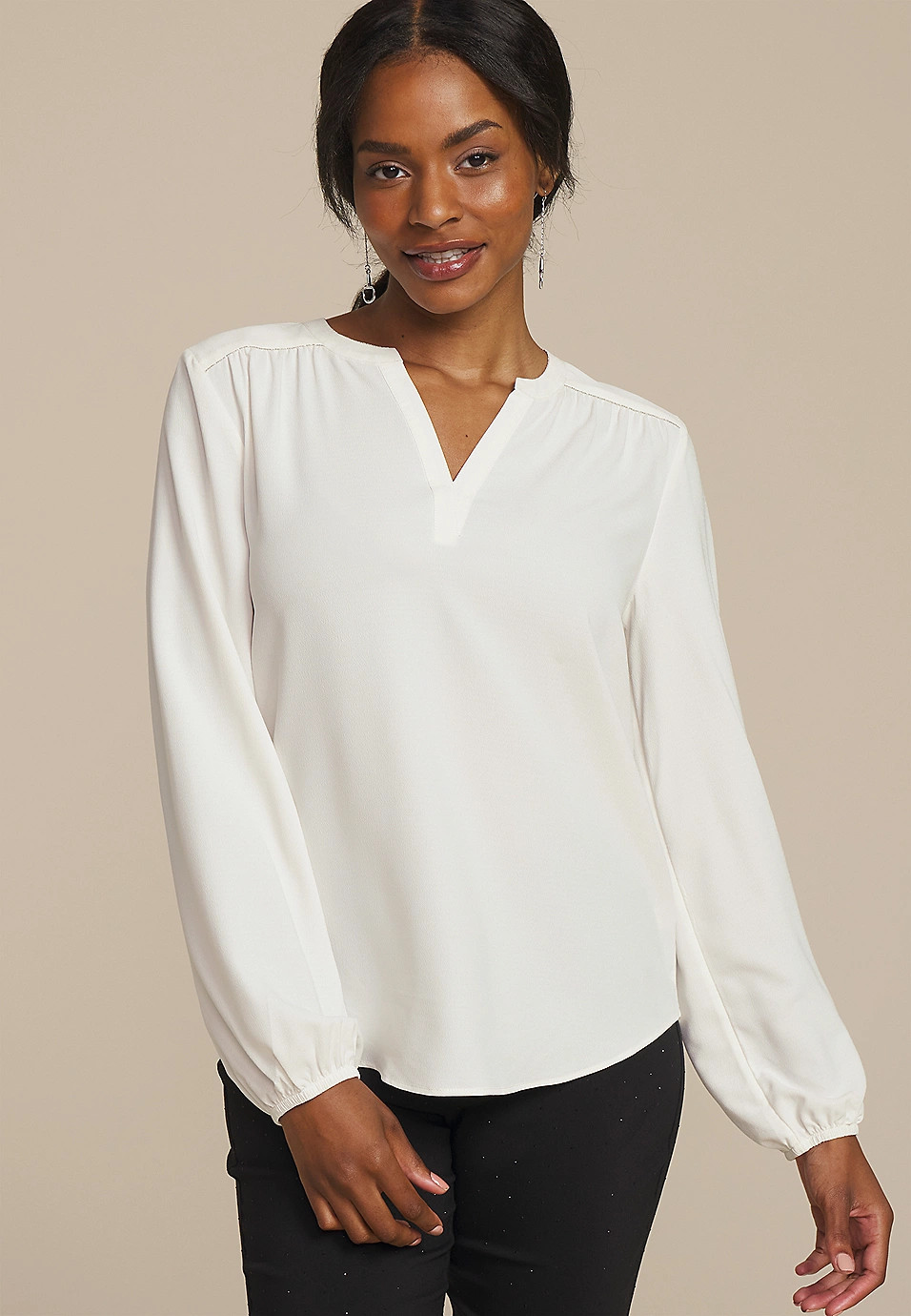Silver Trim V Neck Blouse | Maurices