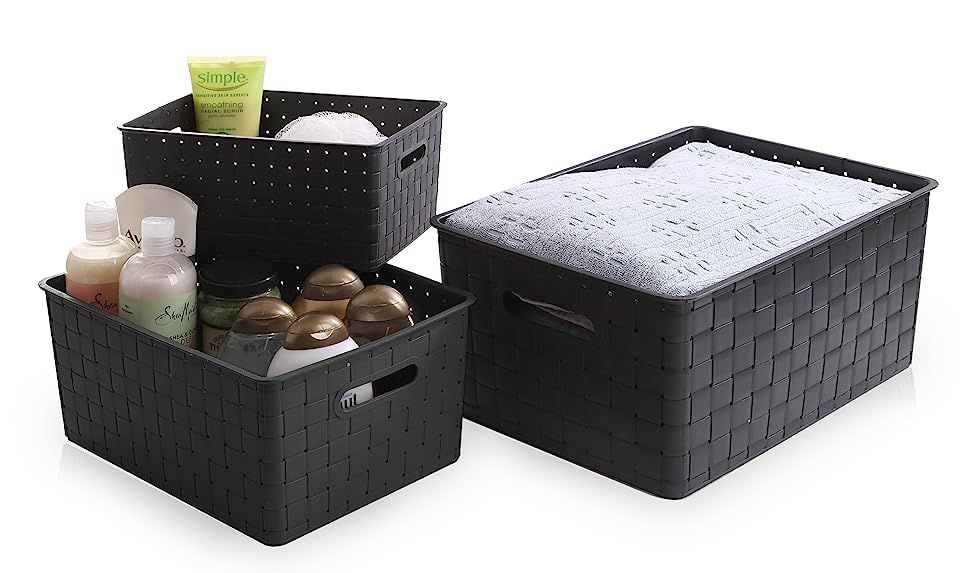 BINO Woven Plastic Storage Basket, Large (Black) | Amazon (US)