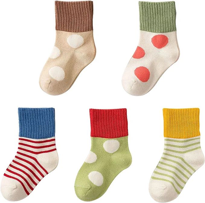 TwKueor 5 Pairs Cotton Ankle Socks for Toddlers and Little Kids, Soft Warm Cozy Socks for Unisex ... | Amazon (US)