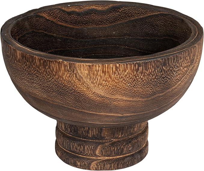 Creative Co-Op Round Paulownia Wood Pedestal Bowl, Marbled Brown Finish | Amazon (US)