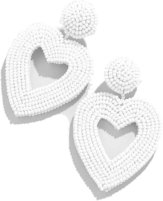Statement Drop Earrings - Bohemian Beaded Big Heart Dangle Earrings Gift for Women | Amazon (US)
