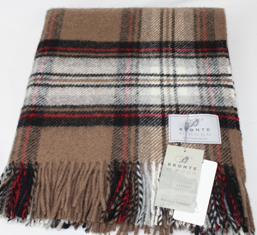 Bronte By Moon Camel Stewart Throw Blanket 100% Pure New Wool Brown Beige Tartan Check Plaid | Etsy (US)