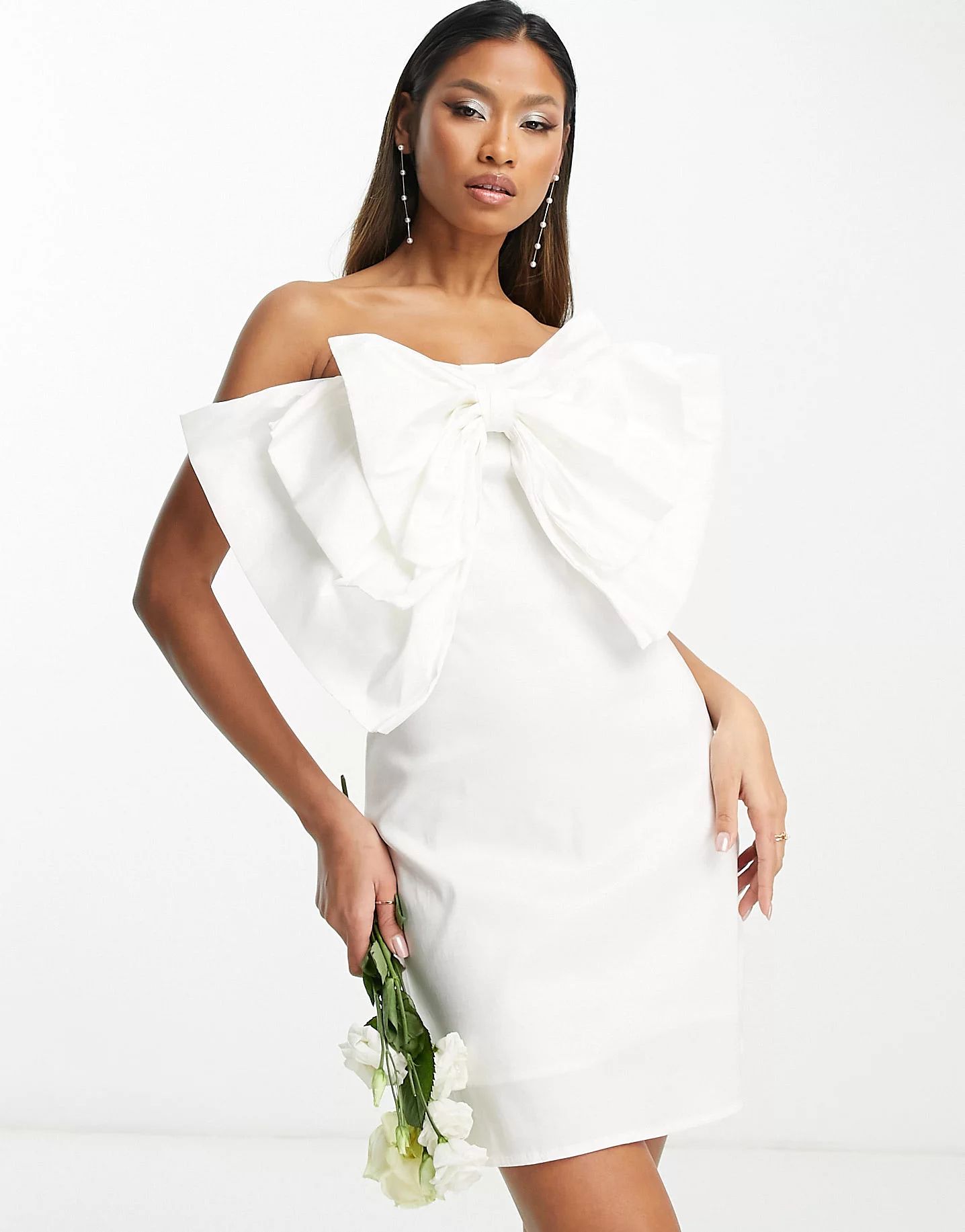 Extro & Vert Bridal body-conscious mini dress with bow | ASOS (Global)