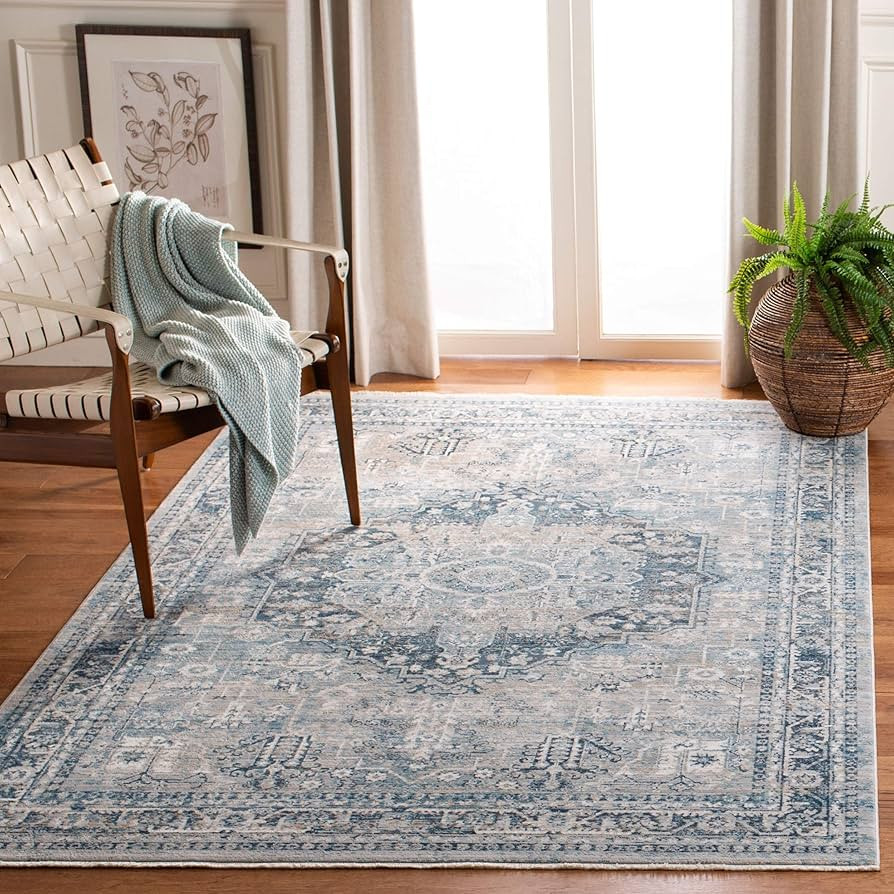 SAFAVIEH Victoria Collection Area Rug - 9' x 12', Blue & Grey, Vintage Traditional Distressed Des... | Amazon (US)